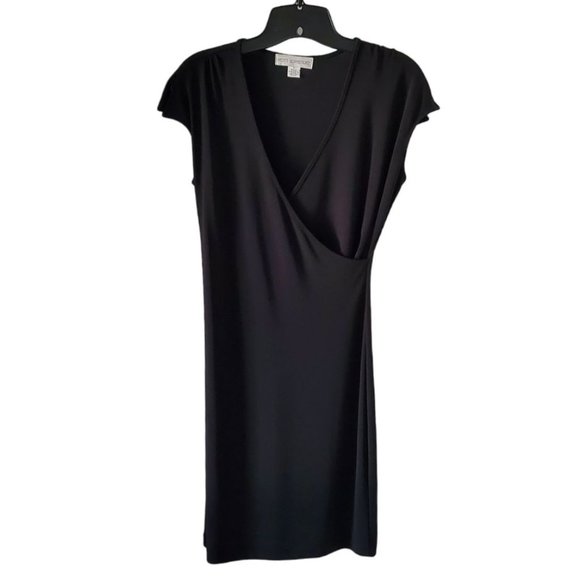 Petite Sophisticate V-Neck Surplice Midi Sheath Dress | Like New | XSP | Black - Picture 5 of 10